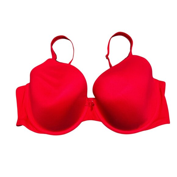 Victorias Secret Bra 38DD Lined Perfect Coverage Bra Solid Red Underwire - Picture 1 of 7